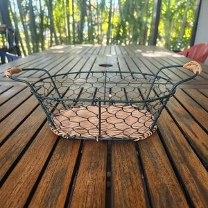 Vintage Inspired Metal Chicken Wire Gathering Basket Woven Detail Farmhouse Chic